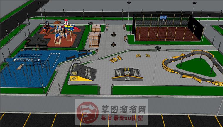 运动公园篮球场SU模型