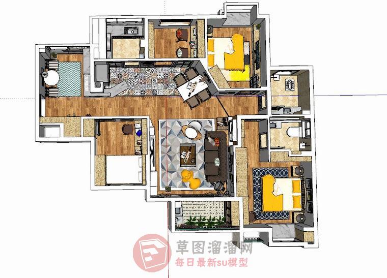 简欧风格家装户型SU模型