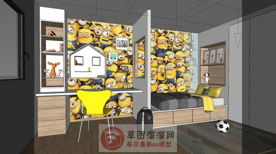 儿童房小黄人主题SU模型
