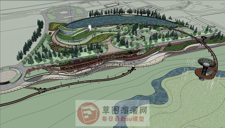 流线景观滨水SU模型