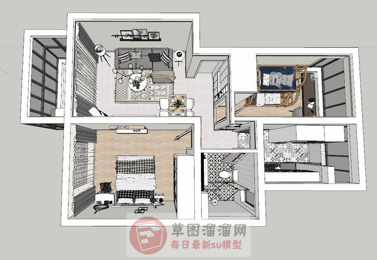 简约家装户型SU模型