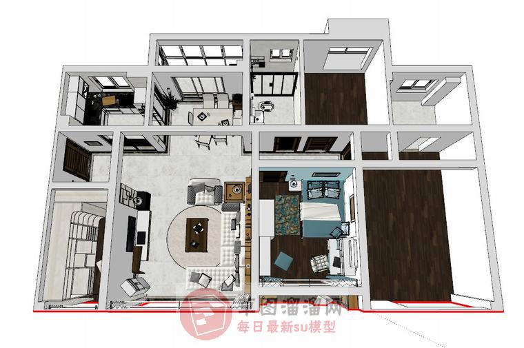 美式风格家装户型SU模型