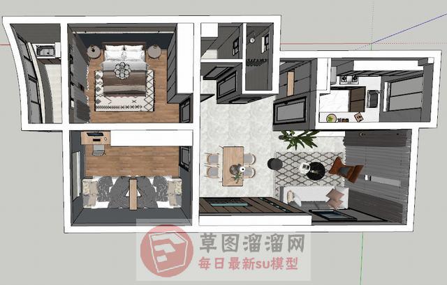 北欧两室一厅家装SU模型
