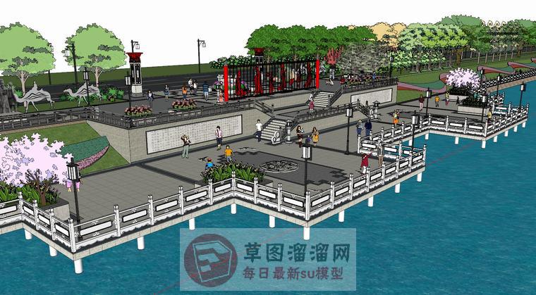 新中式滨水口岸SU模型
