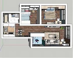 紧凑型两居室室内SU模型 免费sketchup模型下载