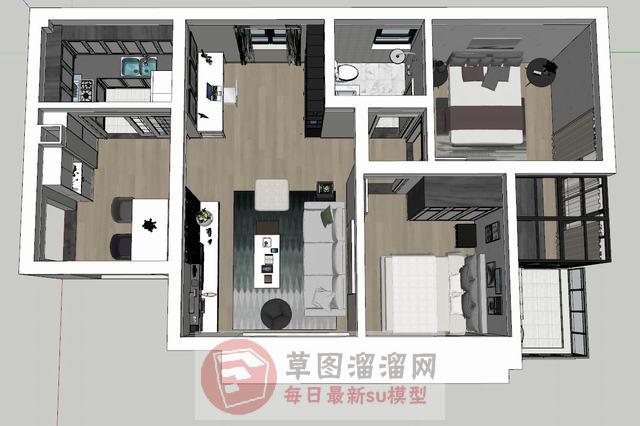 两室一厅户型家装SU模型