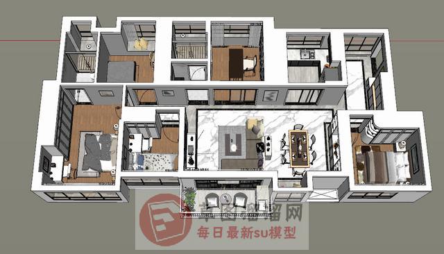 户型现代家装SU模型
