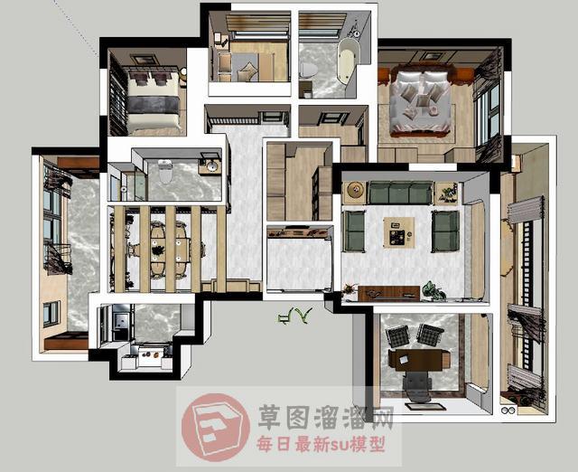 欧式大户型室内SU模型