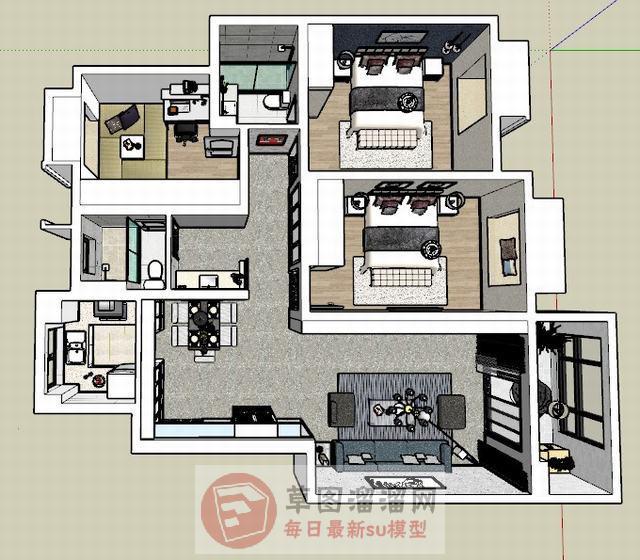北欧家装户型SU模型