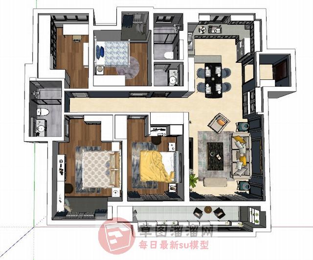 北欧家装户型SU模型