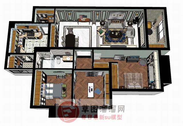 简欧家装三房SU模型
