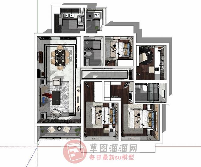 简约家装样板间SU模型