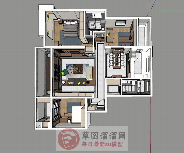 三房户型家装SU模型