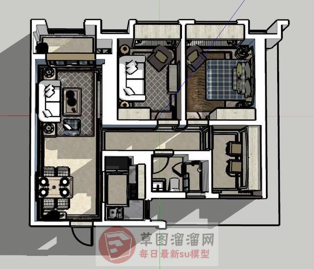 地中海三房家装SU模型