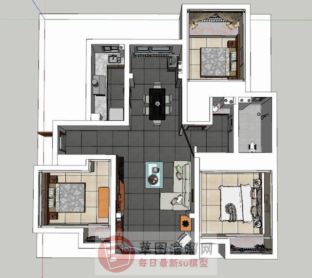 简易家装户型SU模型