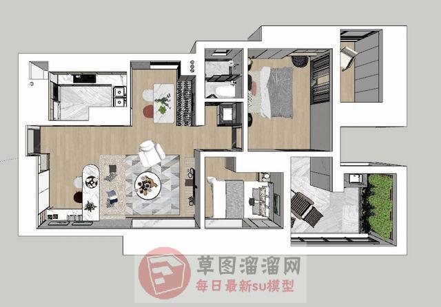 极简风格家装户型SU模型