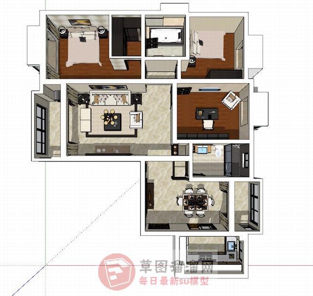 现代家装户型SU模型
