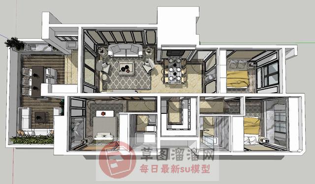 阳台花园三房SU模型