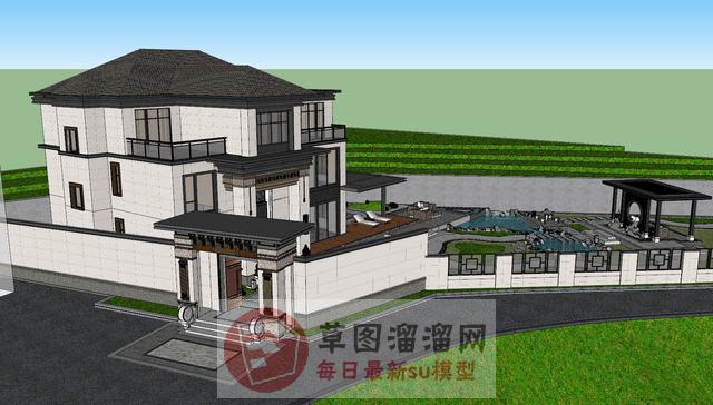 中式别墅庭院SU模型