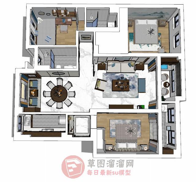 新中式家装装潢SU模型
