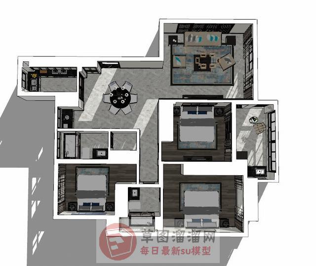 新中式家装户型SU模型