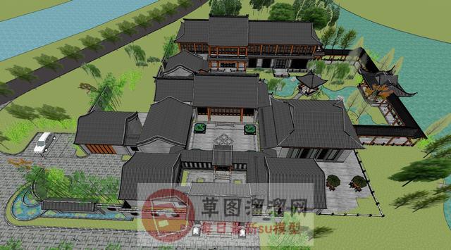 中式古建园林SU模型