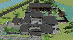 中式古建园林SU模型
