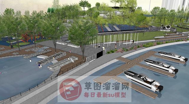 滨水公园景观SU模型