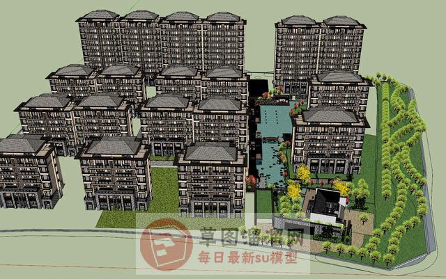 新中式建筑小区SU模型