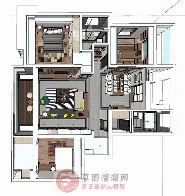 户型家装三室一厅SU模型