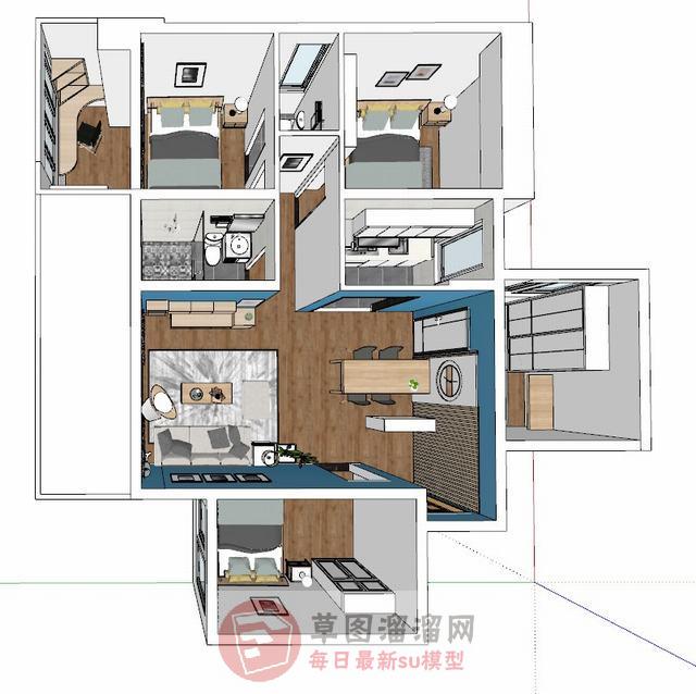 简约家装户型SU模型