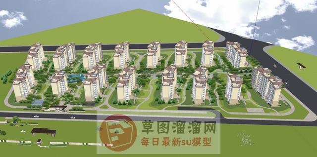 新中式小区景观SU模型