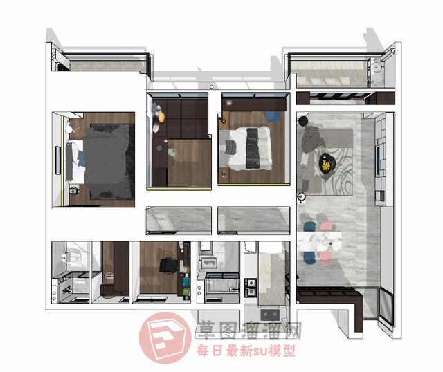 四房户型家装SU模型