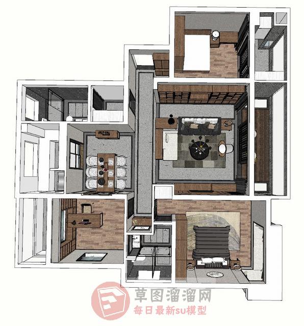 新中式家装设计SU模型