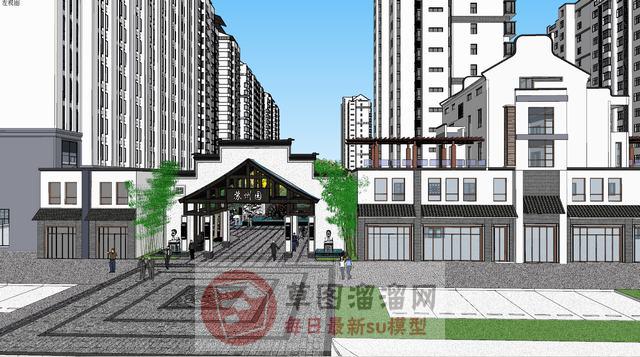 新中式小区景观SU模型
