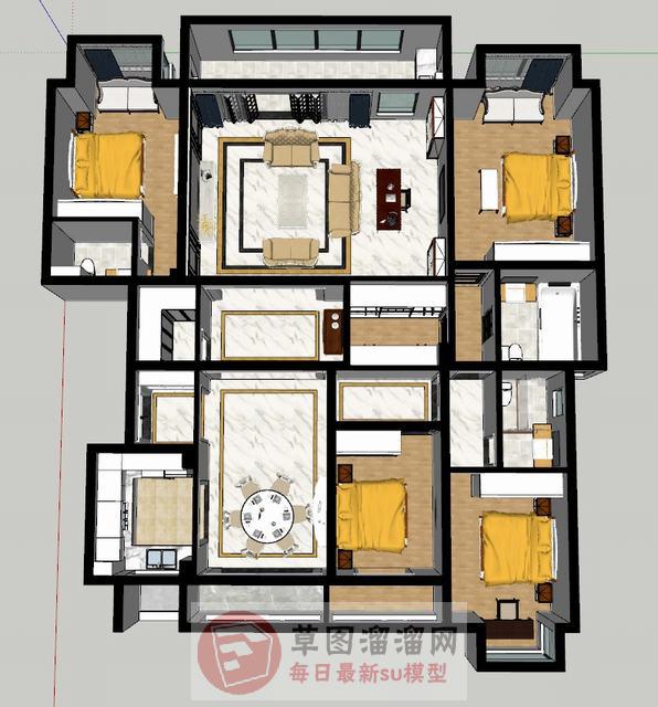 美式家装四房SU模型
