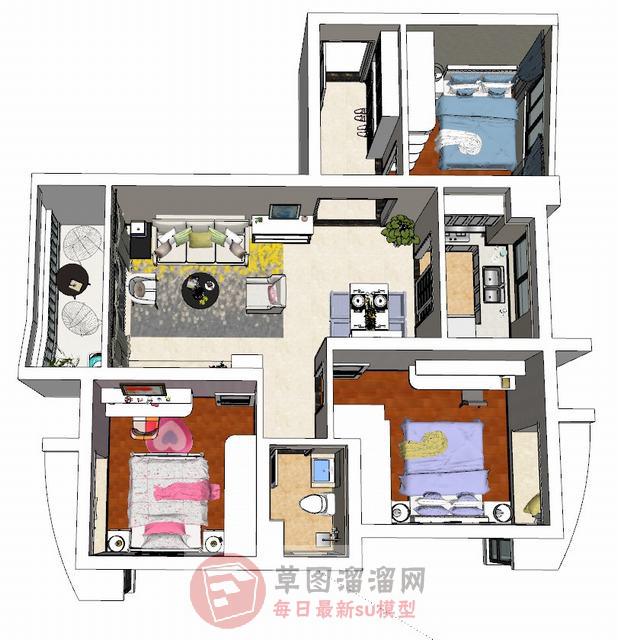 三房两厅户型SU模型