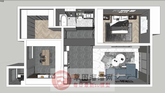 小户型蜗居两房一厅SU模型