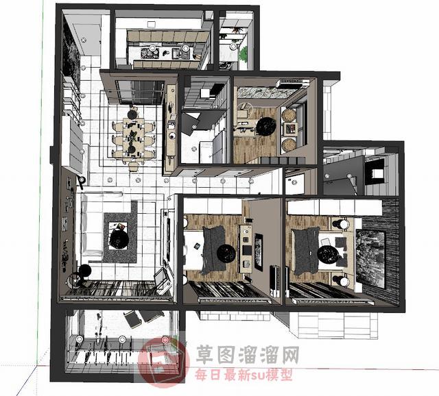 简约家装户型SU模型