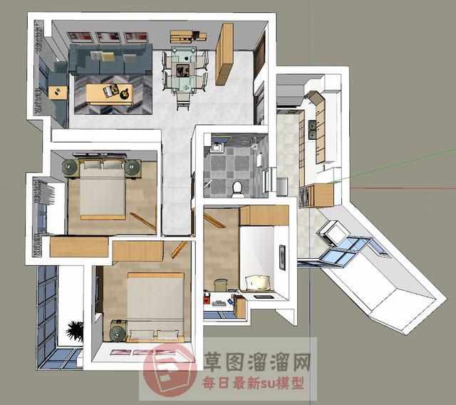 简约三房家装SU模型