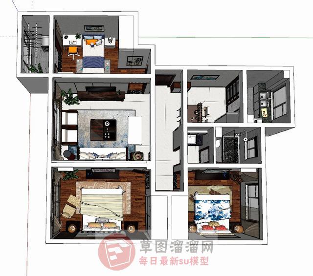 中式家装装修SU模型