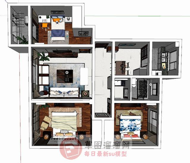 中式家装户型SU模型