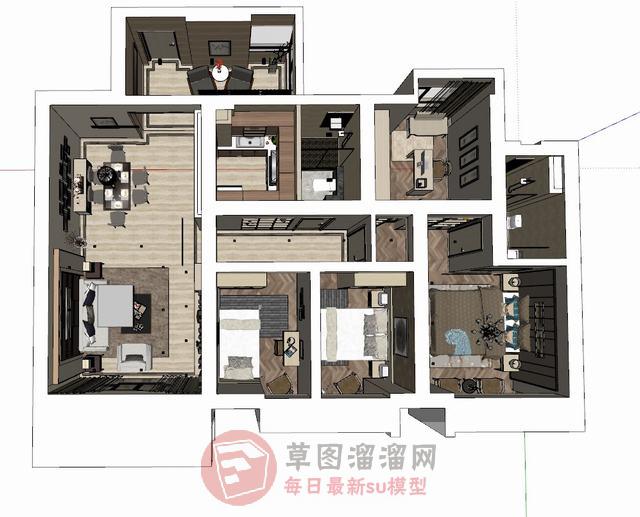 欧式三房家居SU模型