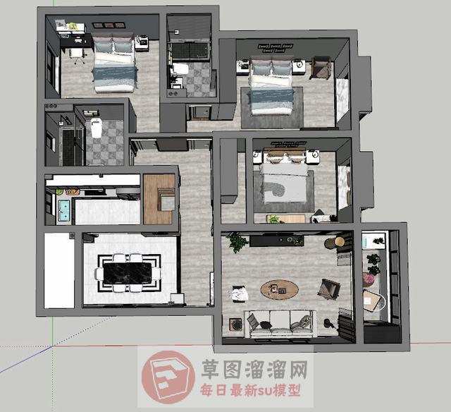中式家装户型SU模型