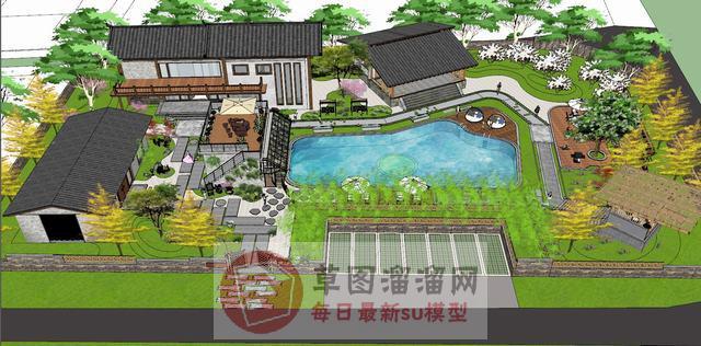 中式民宿景观SU模型