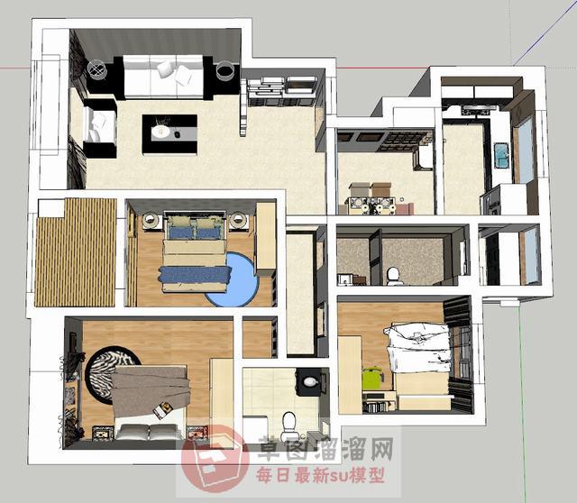 三房家装户型SU模型