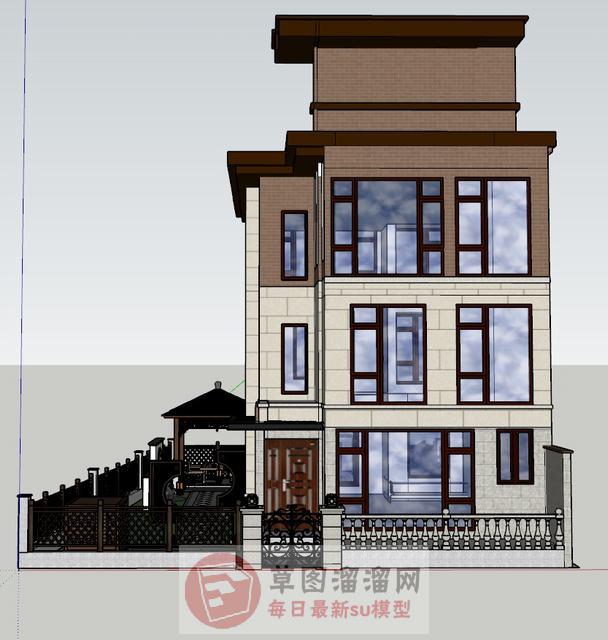 新中式别墅建筑SU模型