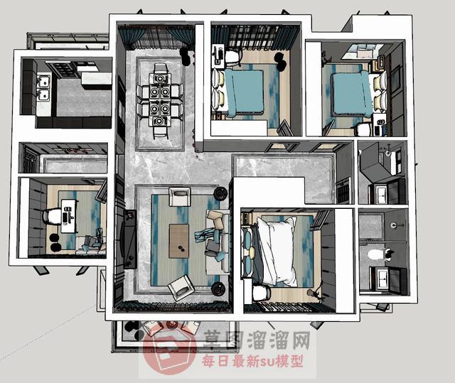 后现代中式家装SU模型