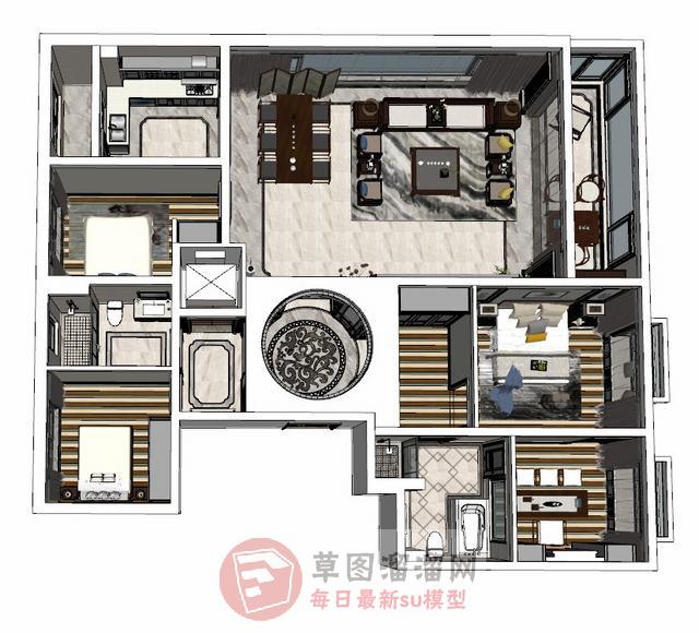 新中式风格家装SU模型