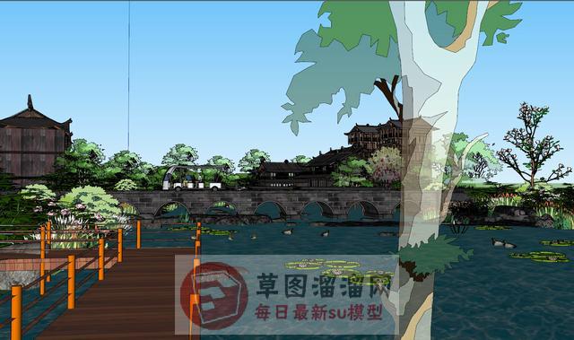 民族风格酒店景观SU模型